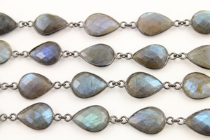 Labradorite Pear Bezel Sterling Silver Chain with Antique finish, 11x9 mm, (GMC-BZ-328) - Beadspoint