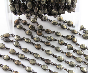 Pyrite Faceted Oval Chain, (BC-PYR-109) - Beadspoint
