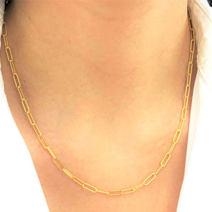 14K Solid Gold Paperclip Chain Necklace, (14k-1606F(1))