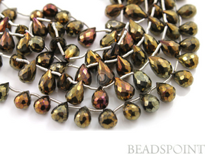 Pyrite Bronzed Titanium Metallic Faceted Tear Drops, (PYR7x10TEAR(B)) - Beadspoint