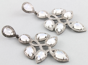 Pave Diamond Rainbow Moonstone Earrings, (DER-136) - Beadspoint