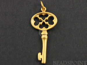 24k Gold Vermeil Over Sterling Silver Key Charm  -- VM/CH10/CR4 - Beadspoint
