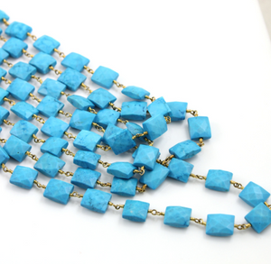 Turquoise Gemstone Chiclets w/ Gold Wire chain (RS-TRC-76) - Beadspoint