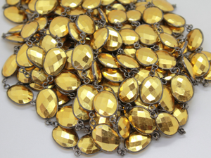 Gold Pyrite Faceted Oval Chain, (GMC-GPY-17X14) - Beadspoint