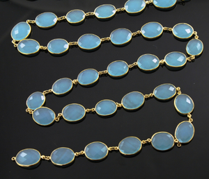 Aqua Chalcedony Faceted Oval Chain, (AQCHAL-BZCT) - Beadspoint