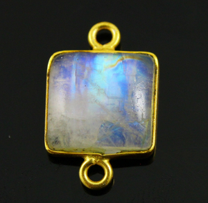 Gold Plated Rainbow Moonstone Smooth Square Bezel Connector, (BZC-2062) - Beadspoint