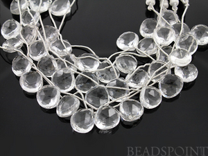Rock Crystal Quartz Briolettes Flat Heart Beads, (CRY13-14HRT ) - Beadspoint