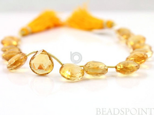 Warm Honey Yellow Citrine Faceted Flat Heart Briolettes, (CIT10HRT ) - Beadspoint