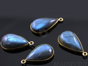 Labradorite Pear Drop Bezel, Gold Vermeil, 32x15mm (LABPR001-G) - Beadspoint