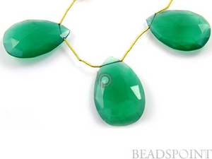 Green Onyx Large Faceted Pear Drops,3 Pieces, (GRXxlPEAR) - Beadspoint