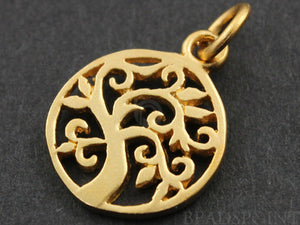 24K Gold Vermeil Over Sterling Silver Tree Charm -- VM/CH4/CR53 - Beadspoint