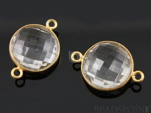 Mined Rock Crystal Faceted Puff Coin Bezel Connector, (BZC7125) - Beadspoint