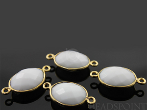 White Onyx Faceted Oval Connector, (BZC7373(A) - Beadspoint