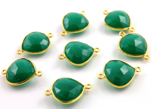 Green Onyx Faceted Heart Connector, (BZC9015/GNX) - Beadspoint