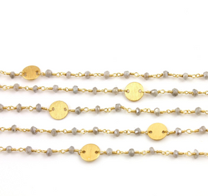 Labradorite Rosary Chain With Gold Disk (GMC/DISC/LB) - Beadspoint