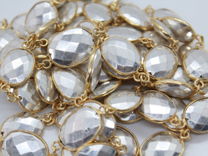Gold plated Silver Pyrite Faceted Oval Chain, (BC-SPY-274) - Beadspoint
