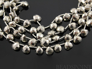Pyrite Platinum Metallic StoneFaceted Heart Drops,  PYR6-7HRT(P)) - Beadspoint