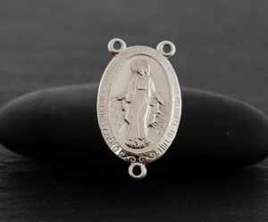 Sterling Silver Miraculous Rosary Center Large Oval Y-Neck Component  Finding for Beaded Necklace, Virgin Mary, Bright Finish,  (SS3005) - Beadspoint