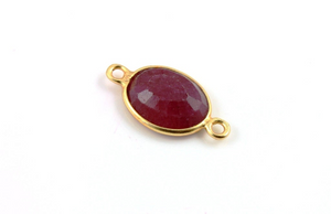 Dyed Red Ruby Bezel Faceted Oval Connector,(BZCT7302) - Beadspoint