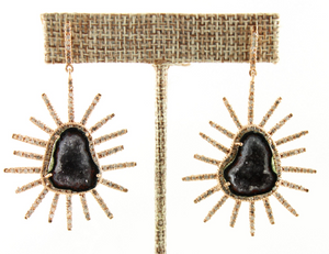 Pave Diamond & Geode Starburst Drop Earrings, (DER-107) - Beadspoint