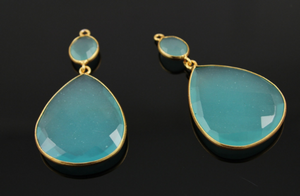 Aqua Chalcedony Earrings Bezel Sold As Pair, (EARR/AQUA/01) - Beadspoint