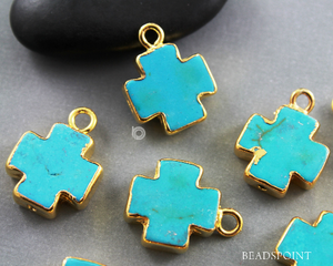 Turquoise Howlite Electroplated Cross Charm, (BZC-10005) - Beadspoint