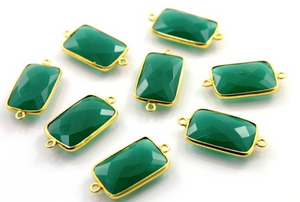 Green Onyx Faceted Rectangle Connector, (BZC8058) - Beadspoint