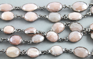 Peach Moonstone Faceted Oval Bezel Chain, (BC-PMN-120) - Beadspoint