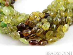 Green Grossular Garnet  Faceted Flat Oval Beads, 6 Pieces, (6GRG8x10OVAL) - Beadspoint