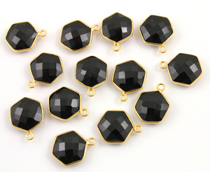 Black Onyx Faceted Hexagon Bezel, (BZC9025/BLK/NEW) - Beadspoint