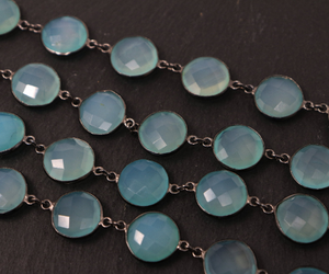 Aqua Chalcedony Faceted Bezel Coin Chain, (BC-ACH-02) - Beadspoint