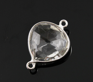 Rock Crystal Faceted Heart Shape Bezel Connector, (SSBZC9015/CRY) - Beadspoint