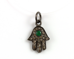 Pave Diamond  Hamsa Charm with Emerald (DCH-112) - Beadspoint