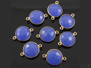 Blue Chalcedony Faceted Coin Shape Bezel, (BZC7225) - Beadspoint