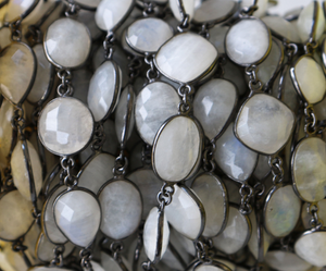 Rainbow Moonstone Faceted Bezel Chain, (BC-RNB-148) - Beadspoint