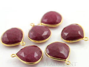 Dyed Red Ruby Faceted Heart Shape Bezel, (BZC6097) - Beadspoint