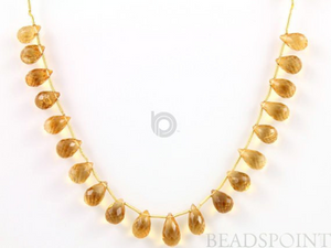 Honey Yellow Citrine Micro Faceted Tear Briolettes, (CIT7x11TEAR) - Beadspoint