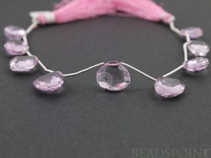 Pink Amethyst Medium Faceted Flat Heart Drops, (4PAM10x10-12x12HRT) - Beadspoint