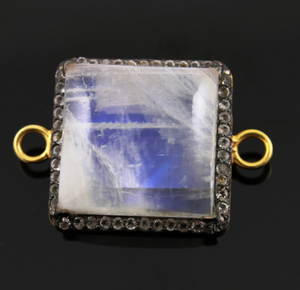 Rainbow Moonstone Connector w/ White Sapphire,, (RNB/WTZ/20) - Beadspoint