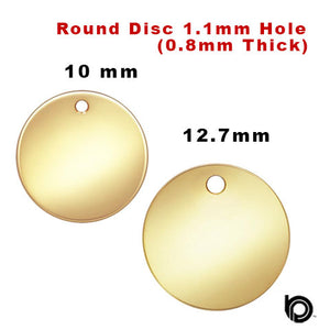 14K Gold Filled Round Disc 1.1 mm Hole, 0.8 mm Thickness, GF-830