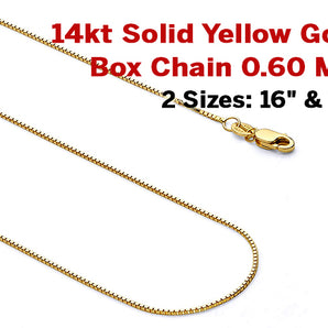 14KT Yellow Gold Shiny Classic Box Chain with lobster clasp, 1.0 mm, (5-14KT-Box)