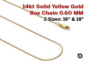 14KT Yellow Gold Shiny Classic Box Chain with lobster clasp, 1.0 mm, (5-14KT-Box)