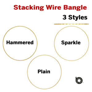 14K Gold Filled Stacking Wire Bangle, Plain, Sparkle or hammered, 7.5" 1.3mm, (GF-808)