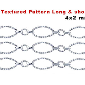 Sterling Silver Textured Pattern Long and Short Cable Chain, (SS-008)