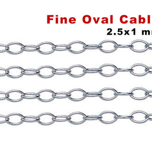 Sterling Silver Petitie Oval Cable Chain, 2.5x1 mm Link, (SS-068)