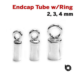 Sterling Silver Endcap Tube w/Ring, 3 Sizes, Wholesale Bulk Pricing, (SS/503)