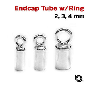 Sterling Silver Endcap Tube w/Ring, 3 Sizes, Wholesale Bulk Pricing, (SS/503)