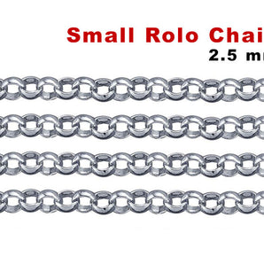 Sterling Silver Small Rolo Chain, 2.5 mm Links, (SS-069)