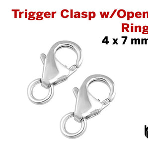 Sterling Silver Trigger Clasp W/Open Ring, 4x7 mm, 5 Pieces (SS/853)