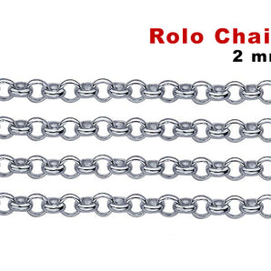 Sterling Silver 2 mm Rolo Chain, Sturdy Rolo, (SS-074)